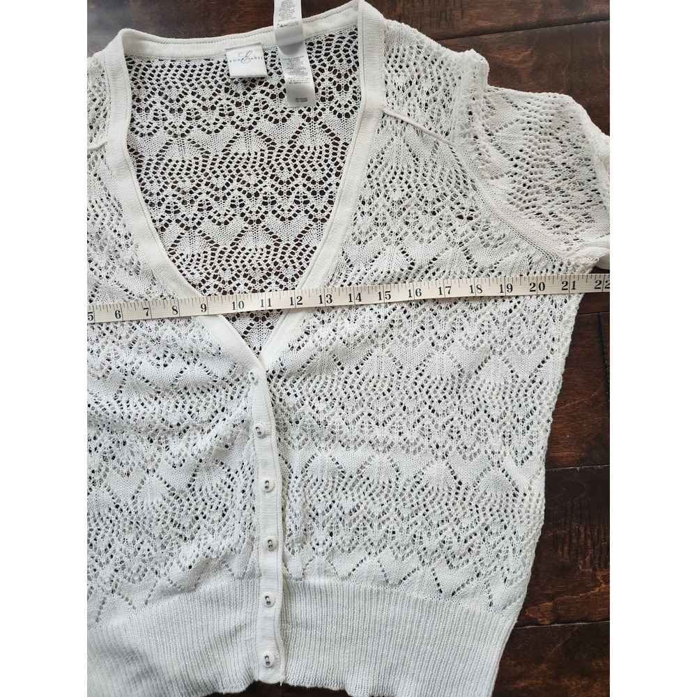 Emma James Vintage Cottagecore Open Knit Button-Front Cardiaan -‎ lvory XL - Picture 5 of 6